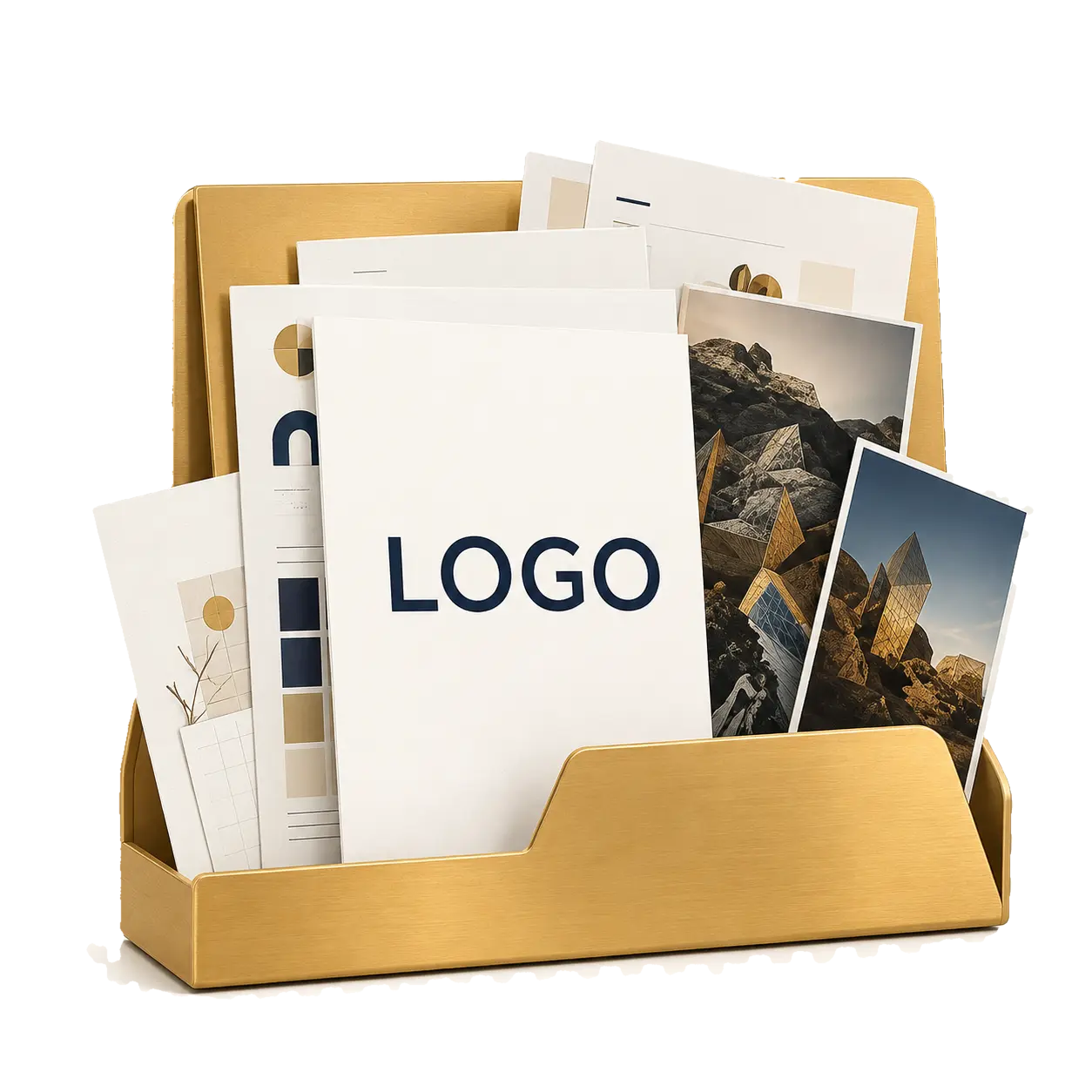 A folder containing a logo, photography and brand materials